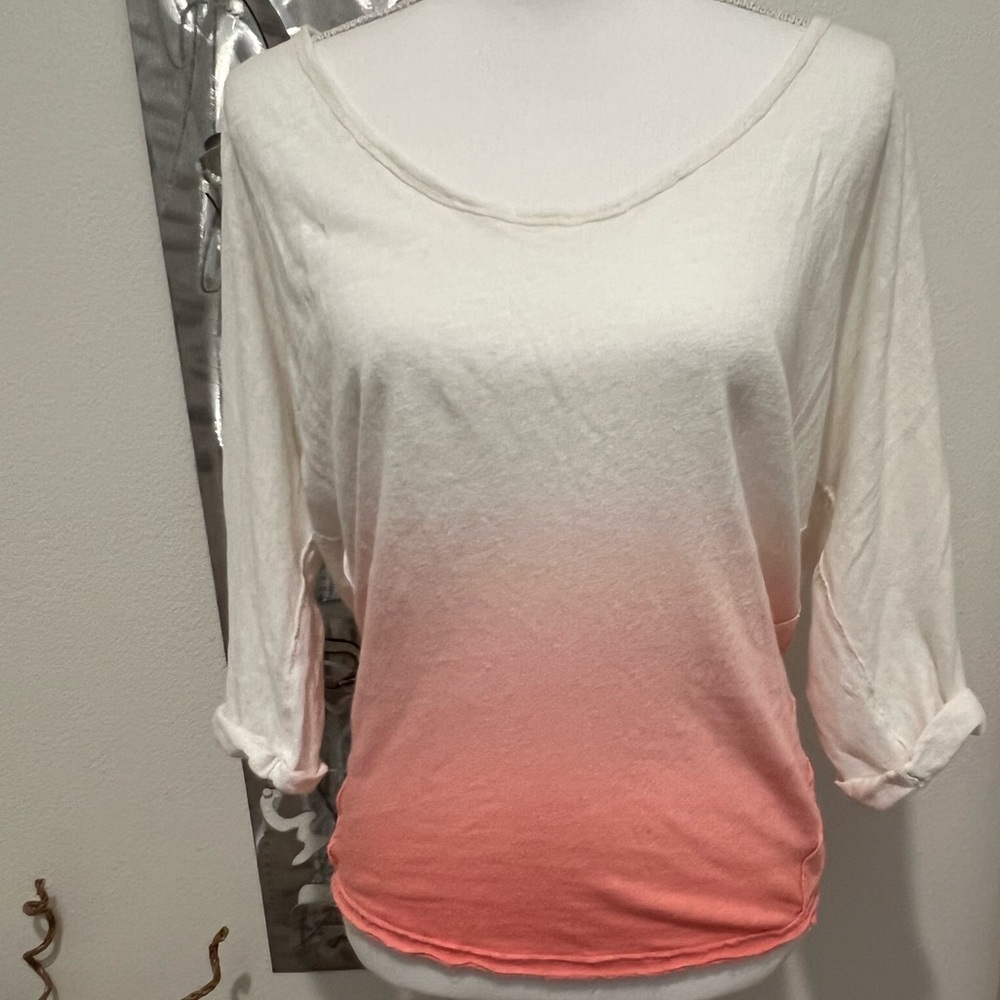 Free People- Ivory & Pink/Strawberry Ombre- Dolman Sleeve- Linen Blend Shirt